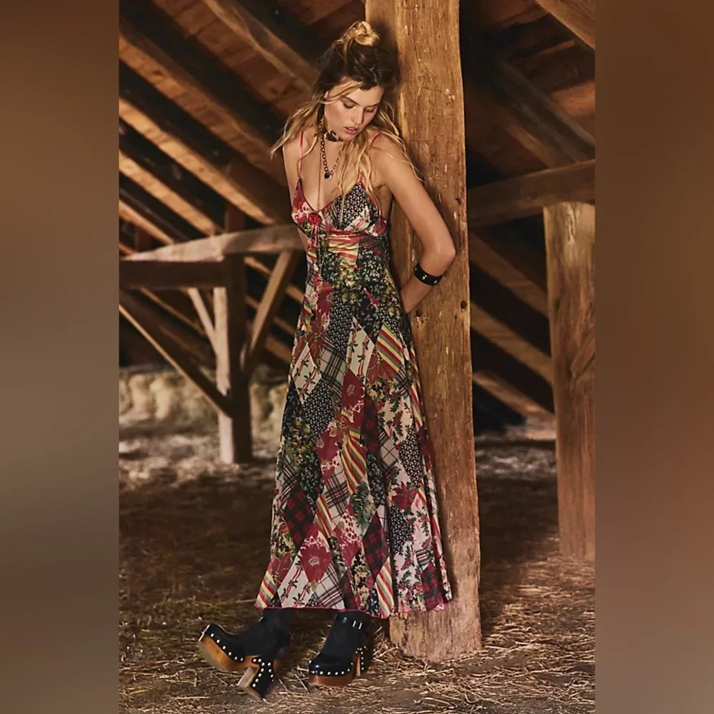 Free People ‘Tis The Season Patchwork Maxi Dress size 10 NWT